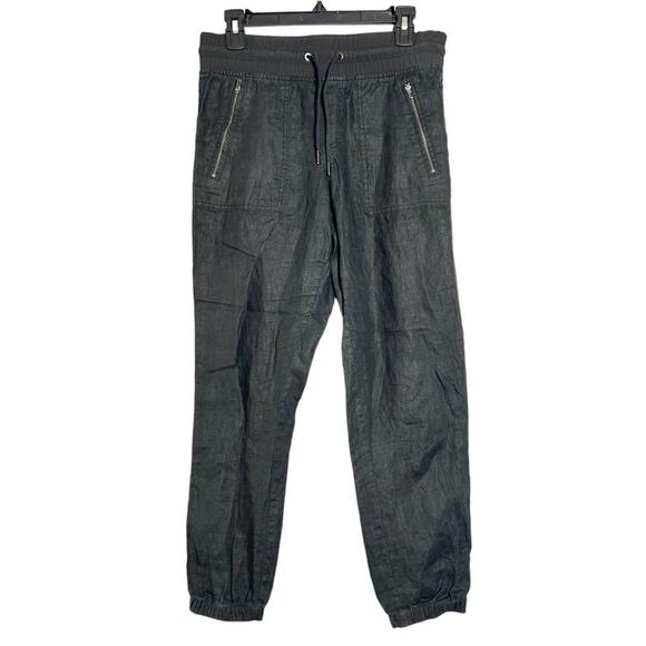 Athleta Cabo Linen Joggers Black High Rise 100% Linen Pockets Travel Pant 4 EUC - Picture 1 of 9